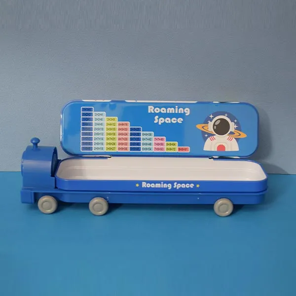 Double Decker Multi Level Metal SPACE Bus Pencil Case with Movable Wheels And Sharpener for Boys And Girls(Price For 1 Piece)