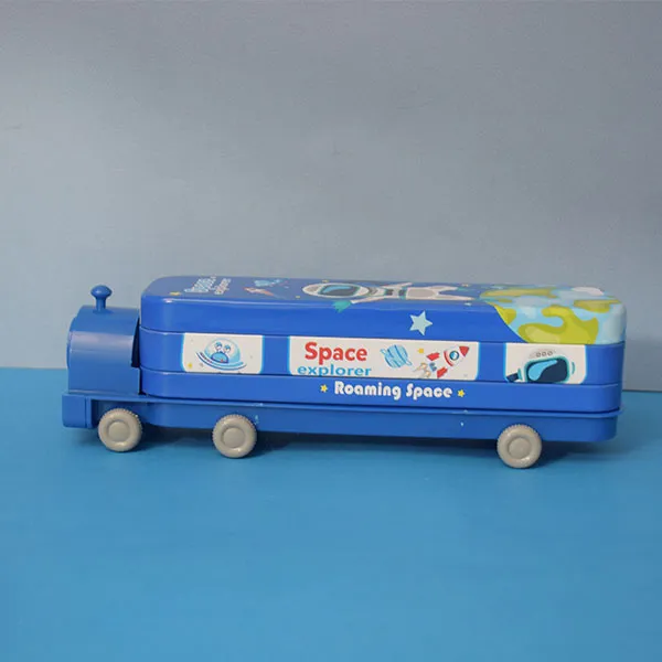 Double Decker Multi Level Metal SPACE Bus Pencil Case with Movable Wheels And Sharpener for Boys And Girls(Price For 1 Piece)