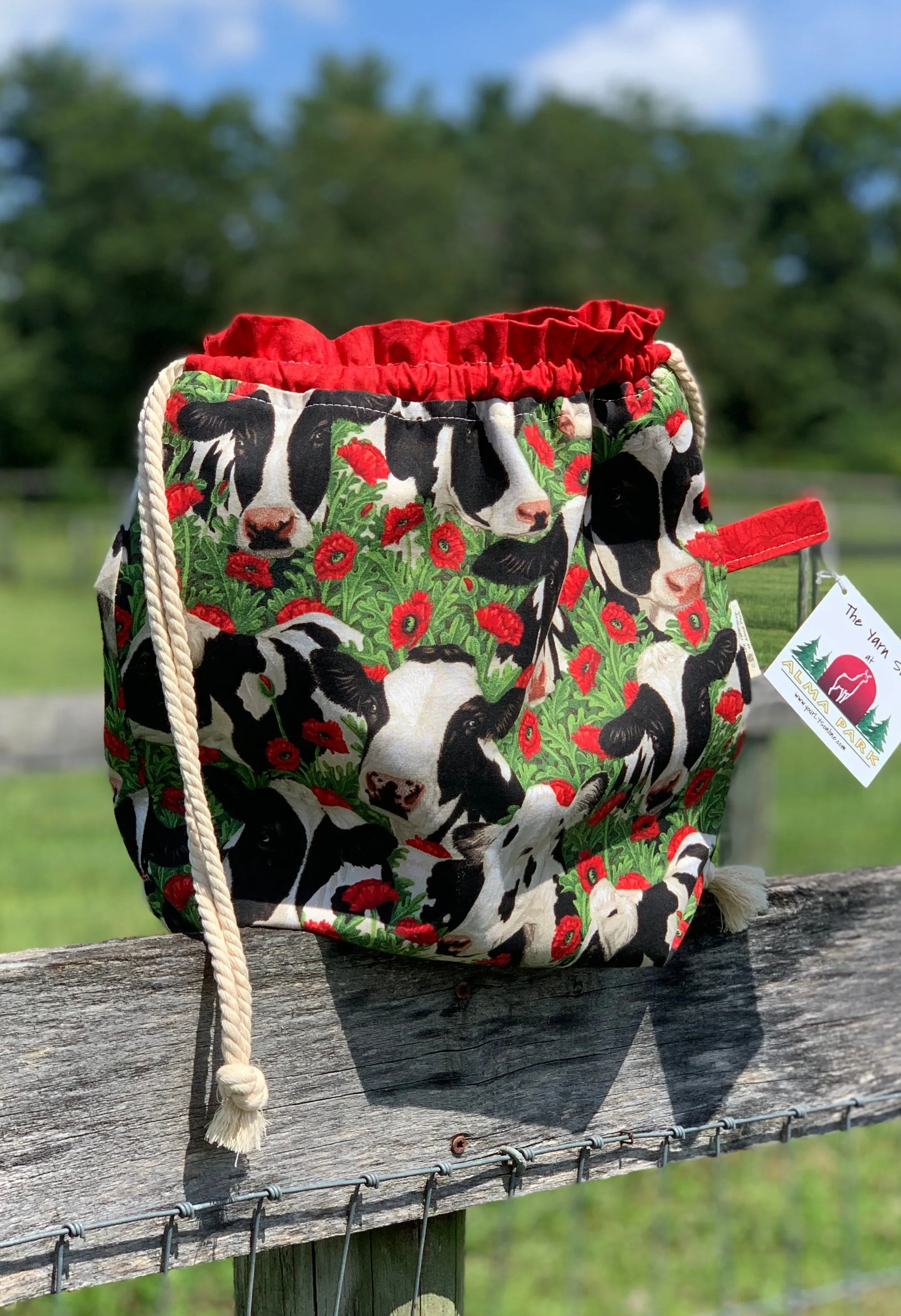 Drawstring Project Bag by Rose (X-LARGE) - COWS/Red