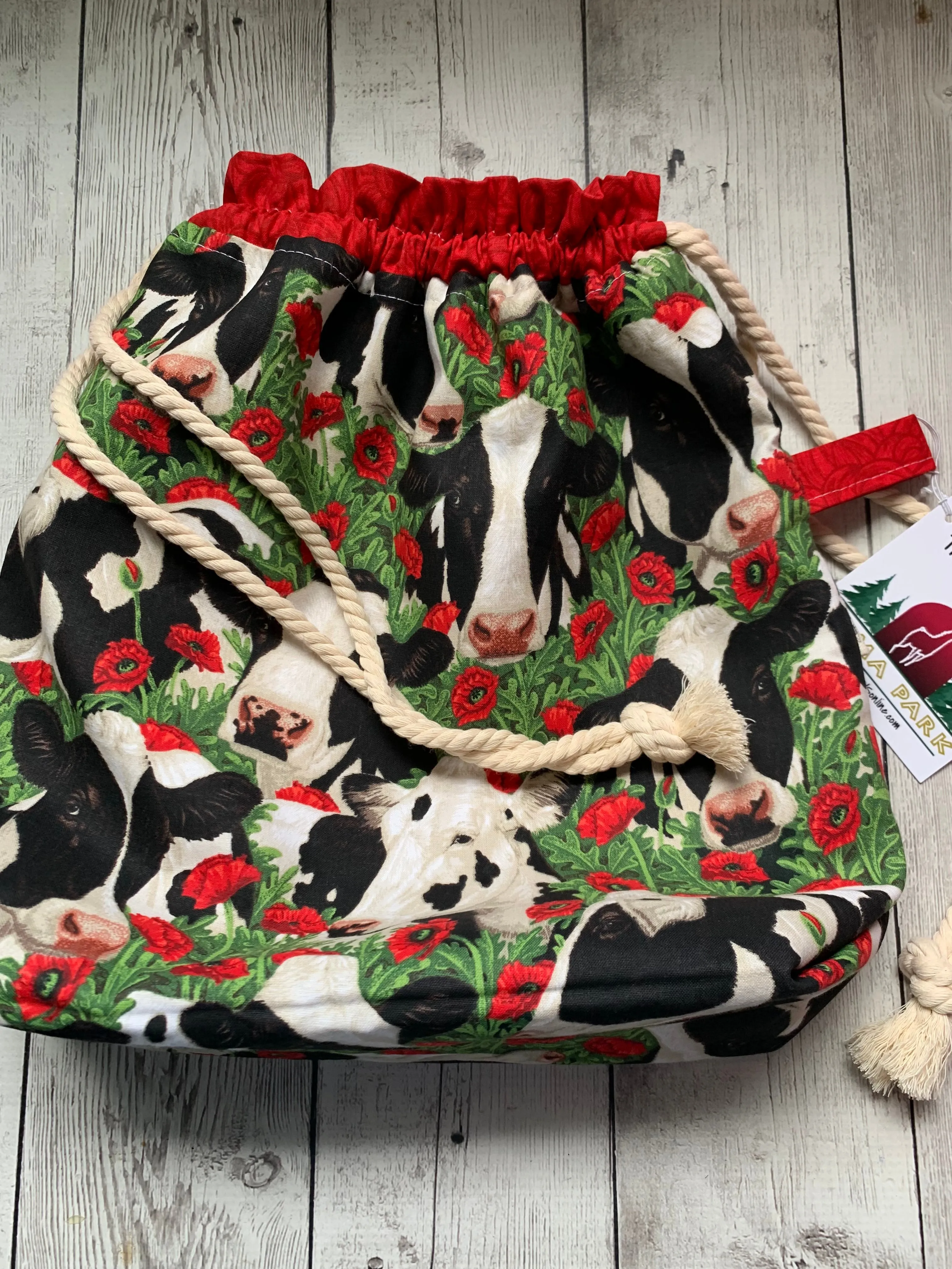 Drawstring Project Bag by Rose (X-LARGE) - COWS/Red