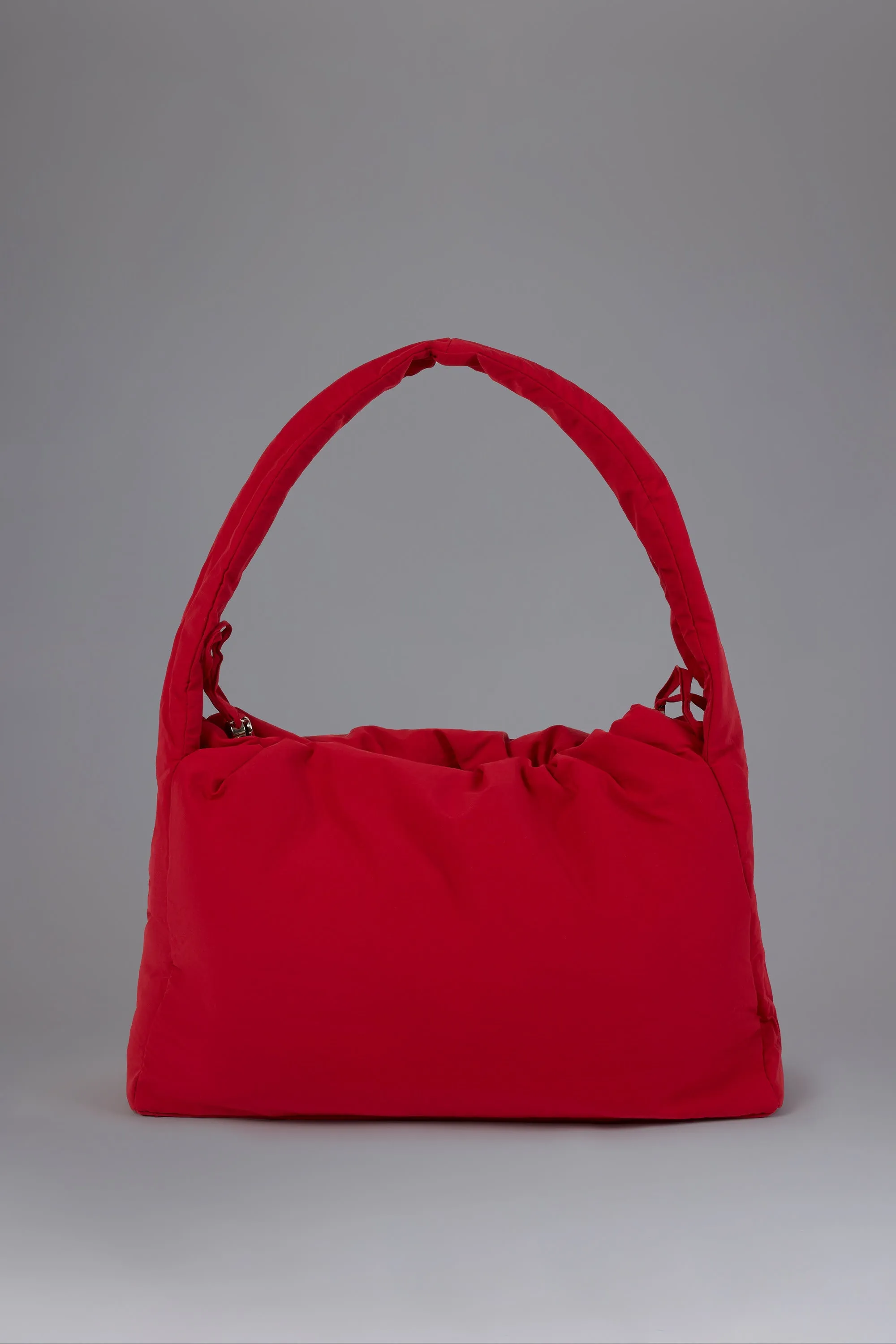 Drawstring Puffer Tote Bag in Cherry Red