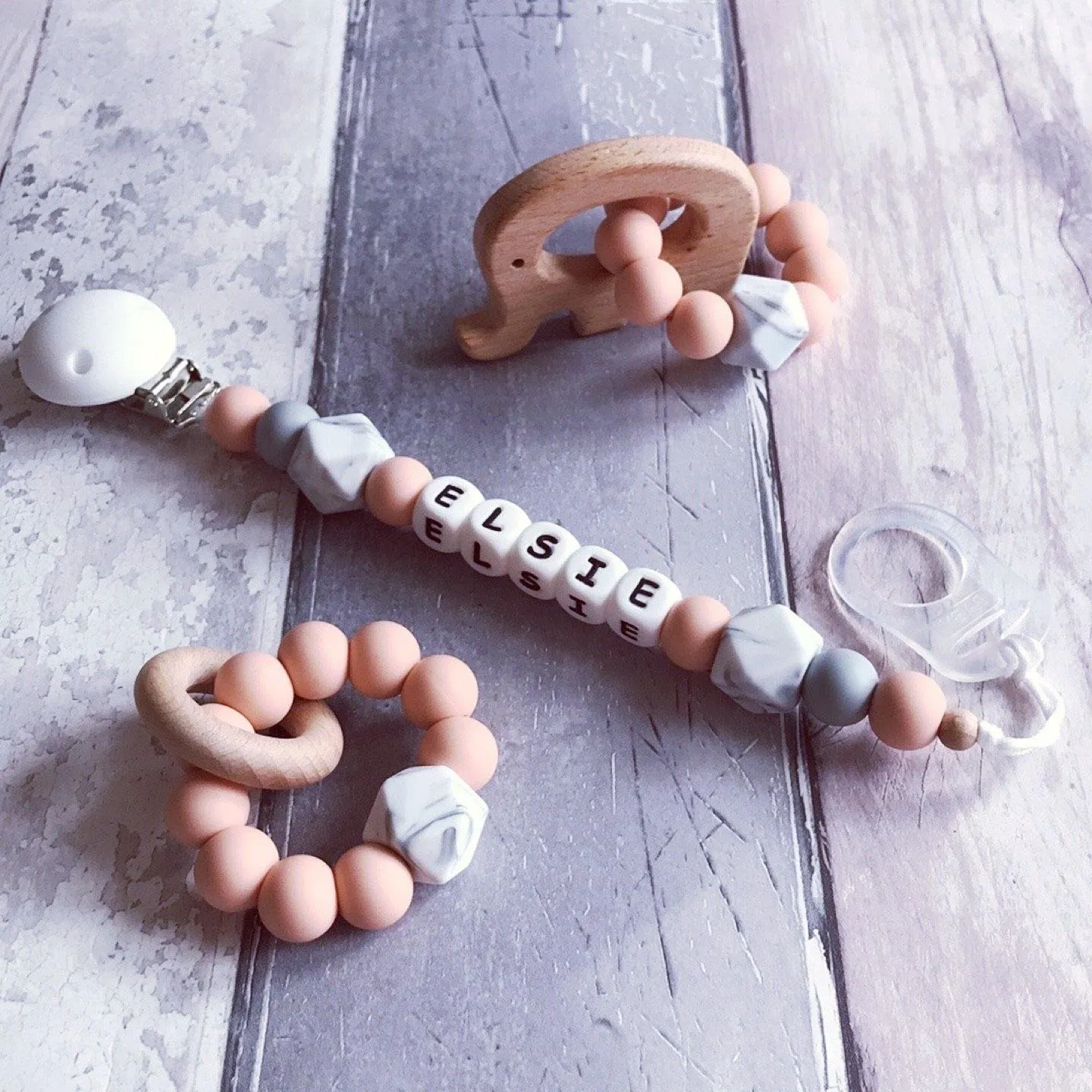 Dummy Clip and Teether Set - Soft peach