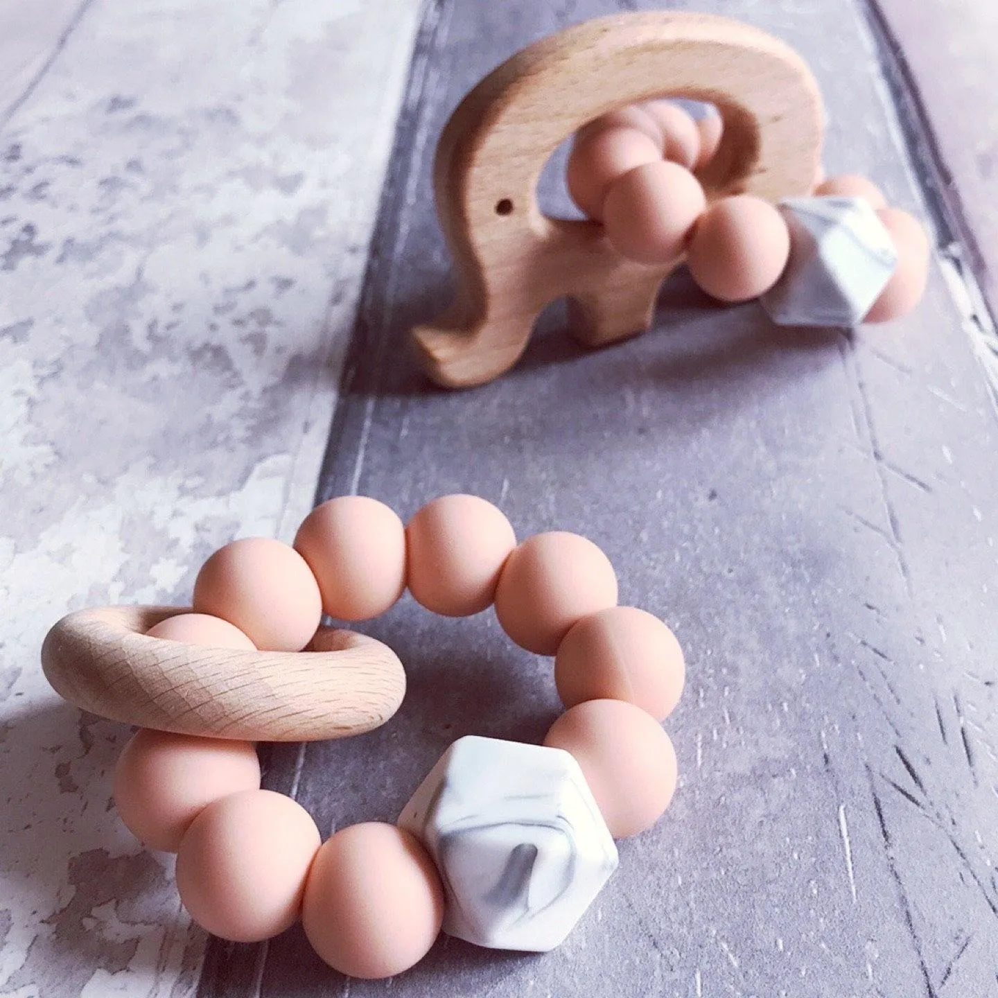 Dummy Clip and Teether Set - Soft peach