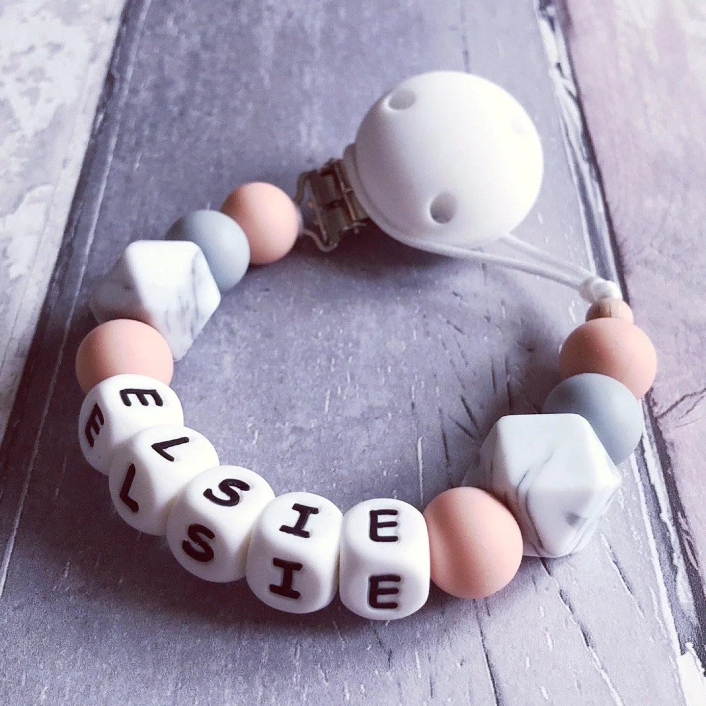 Dummy Clip and Teether Set - Soft peach