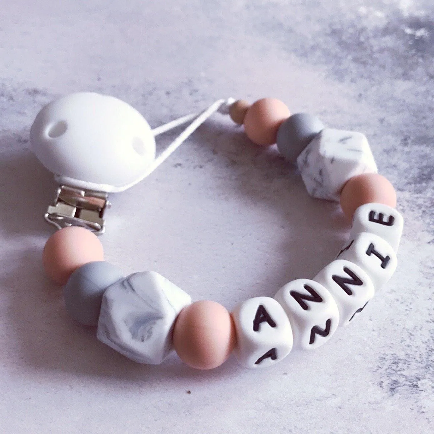 Dummy Clip and Teether Set - Soft peach