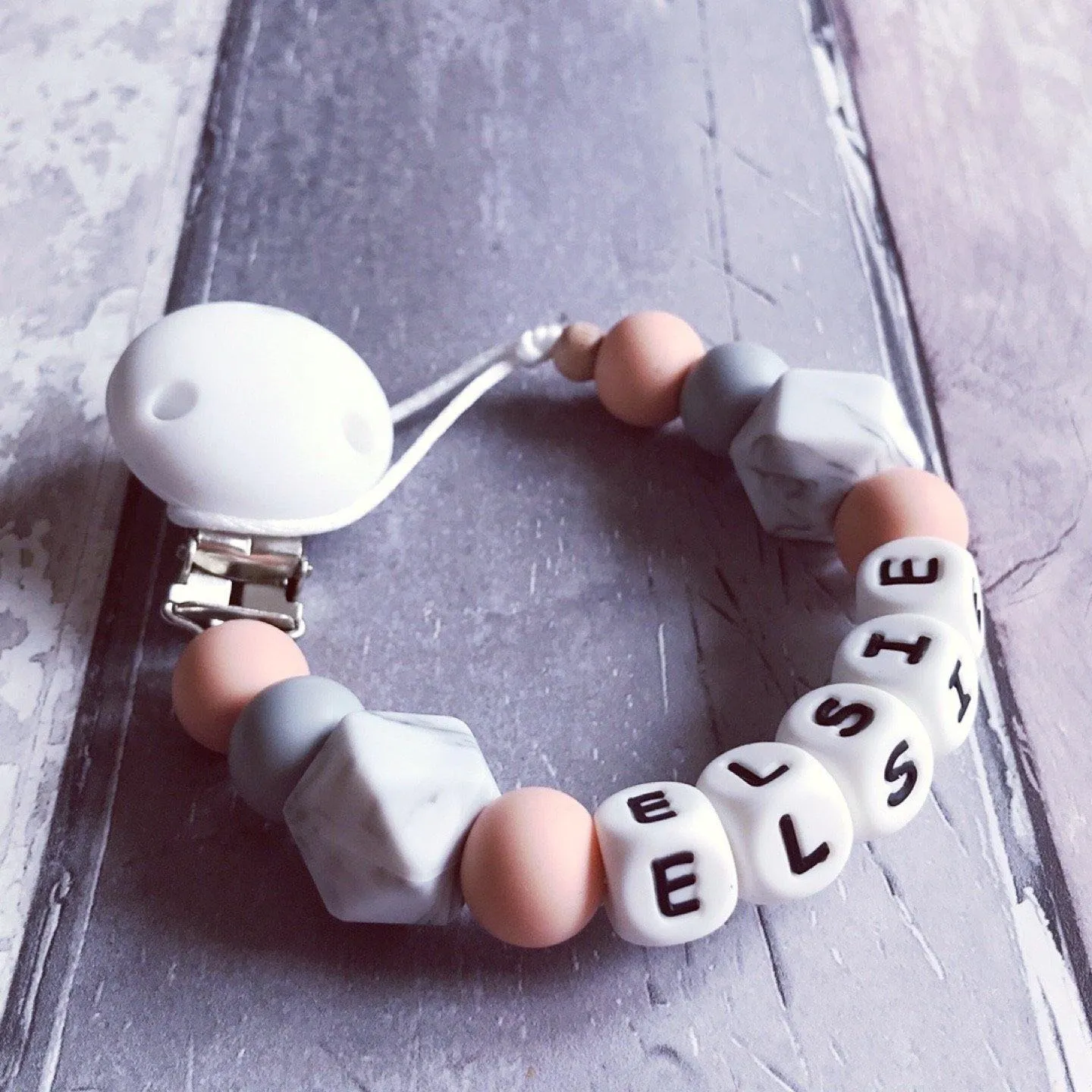 Dummy Clip and Teether Set - Soft peach