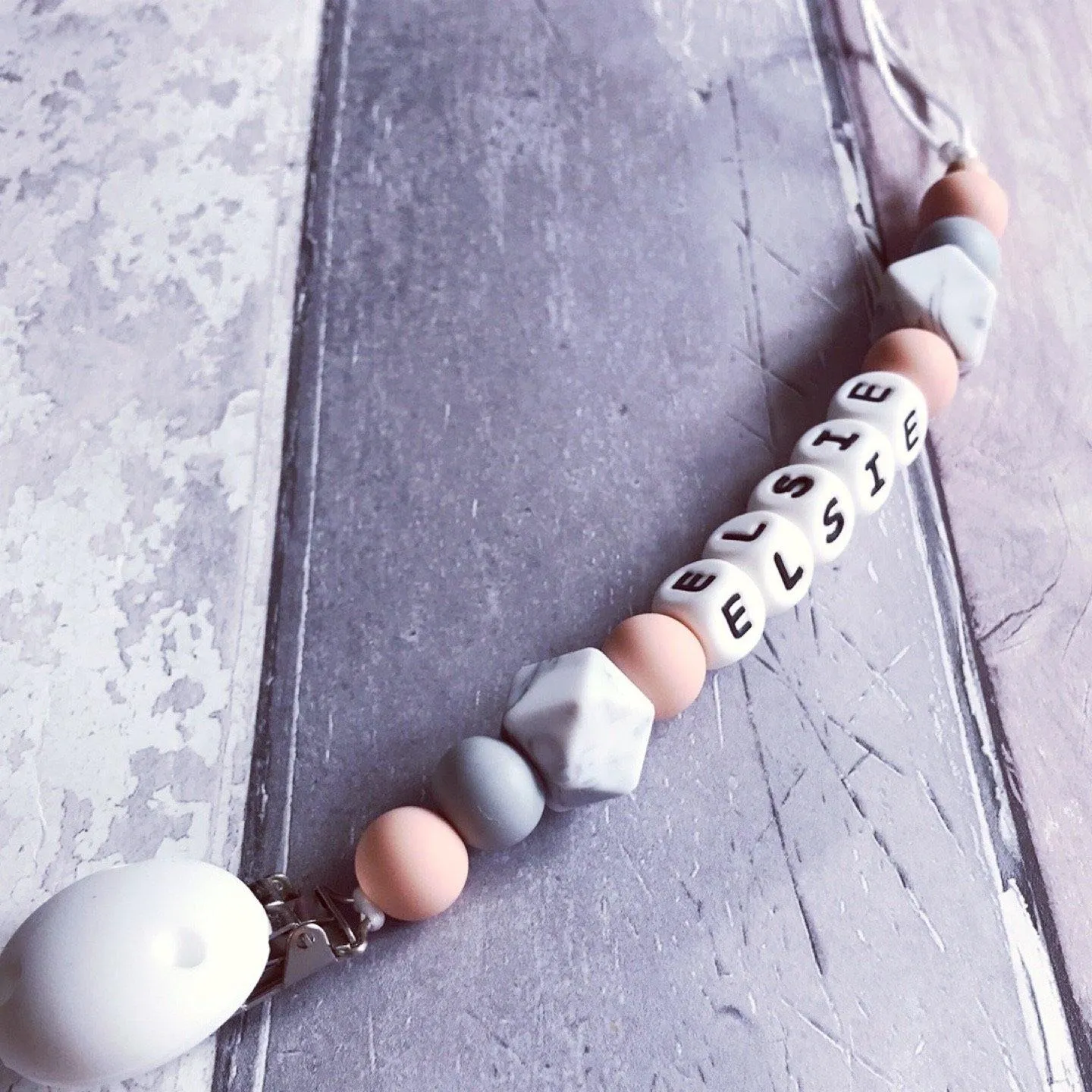 Dummy Clip and Teether Set - Soft peach