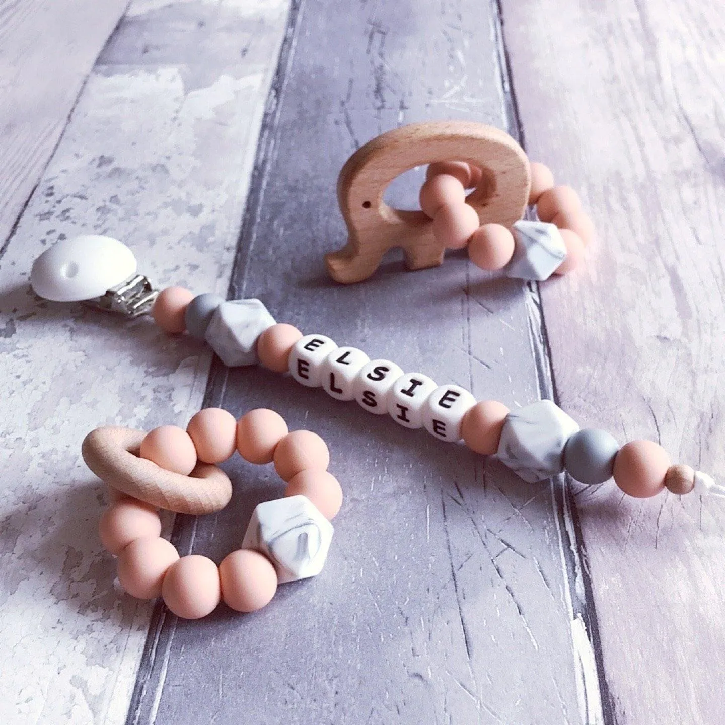 Dummy Clip and Teether Set - Soft peach