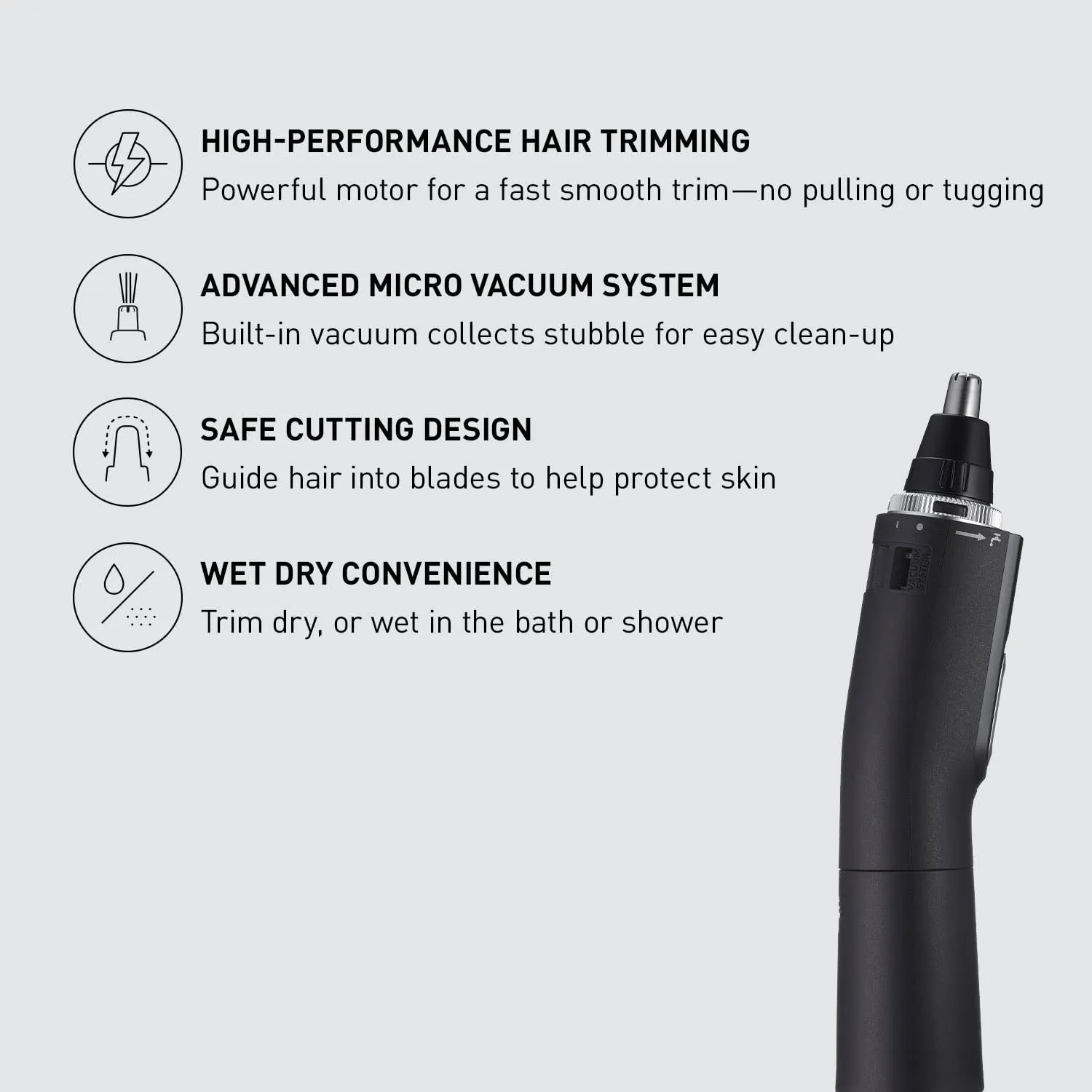 Ear and Nose Hair Trimmer for Men with Vacuum Cleaning System, Powerful Motor and Dual-Edge Blades for Smoother Cutting, Wet/Dry – ER-GN70-K (Black)