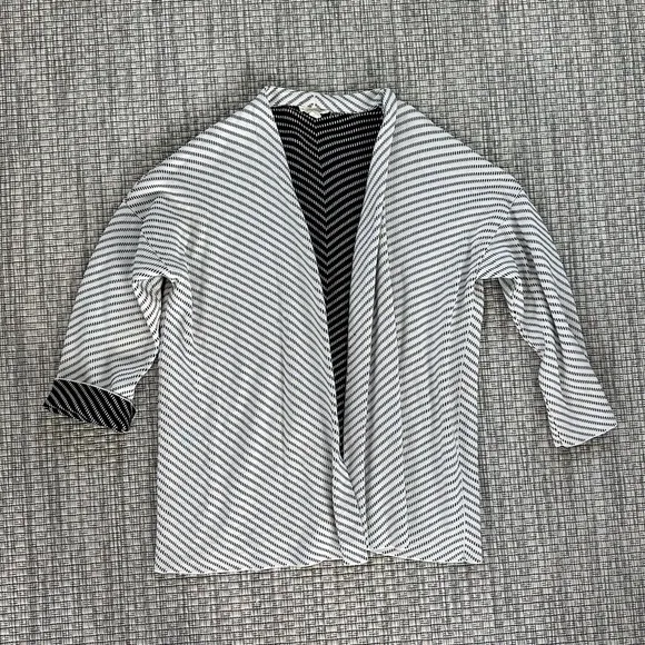 Eileen Fisher Optic Stripe Silk/Cotton Cardigan