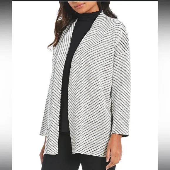 Eileen Fisher Optic Stripe Silk/Cotton Cardigan
