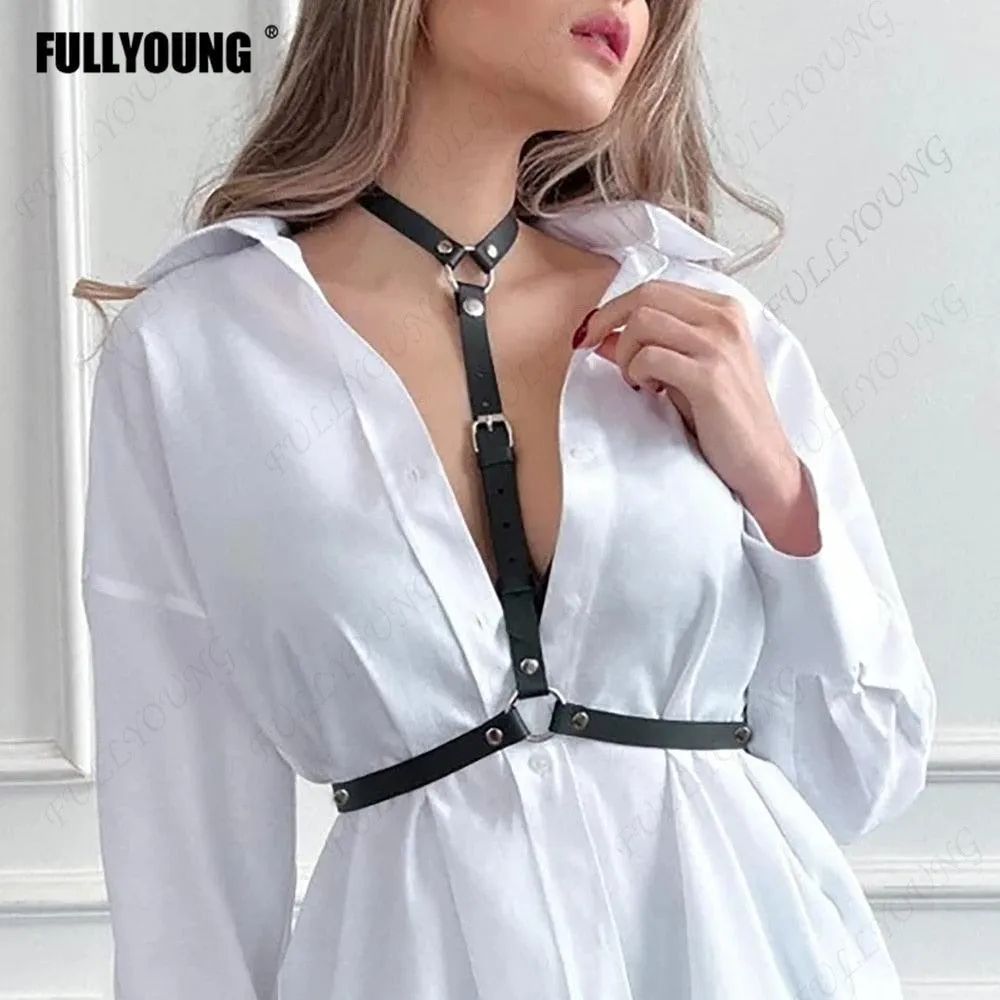 Elevate Your Gothic Style with Our Black PU Leather Harness Belt Body Bondage Lingerie Cage Chest Belt