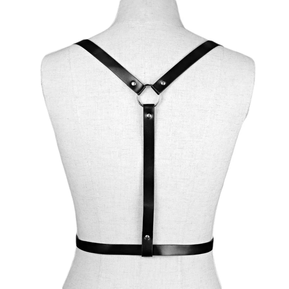 Elevate Your Gothic Style with Our Black PU Leather Harness Belt Body Bondage Lingerie Cage Chest Belt