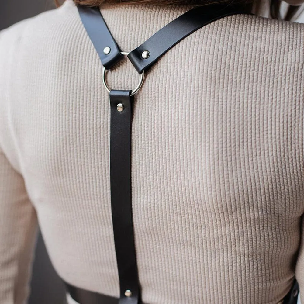 Elevate Your Gothic Style with Our Black PU Leather Harness Belt Body Bondage Lingerie Cage Chest Belt