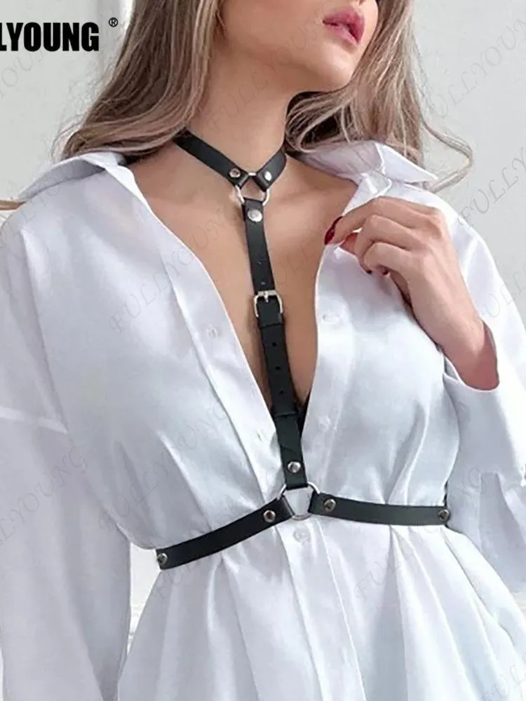 Elevate Your Gothic Style with Our Black PU Leather Harness Belt Body Bondage Lingerie Cage Chest Belt