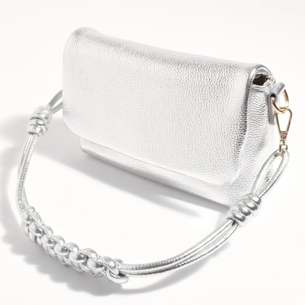 Ellie Knotted Fold Over Handbag (Silver)