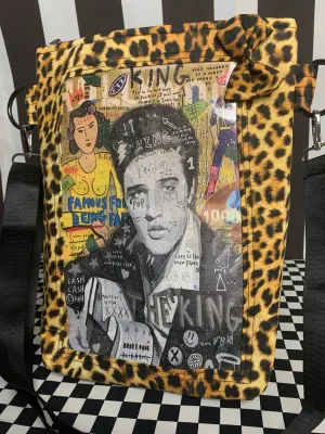 Elvis graffiti and leopard print fan art frame it crossbody bag