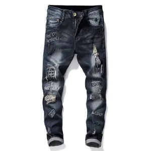 Embroidered Letter Denim Jeans