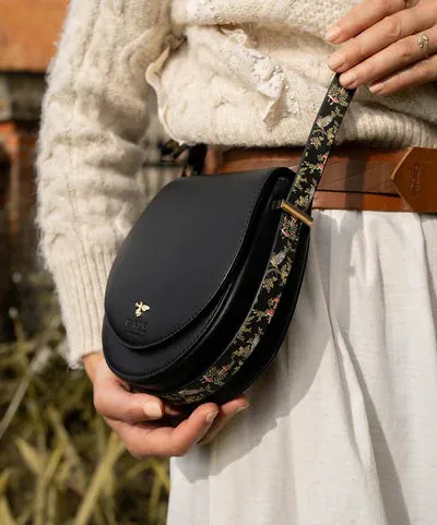 Fable England Woodland Toile Saddle Bag Black