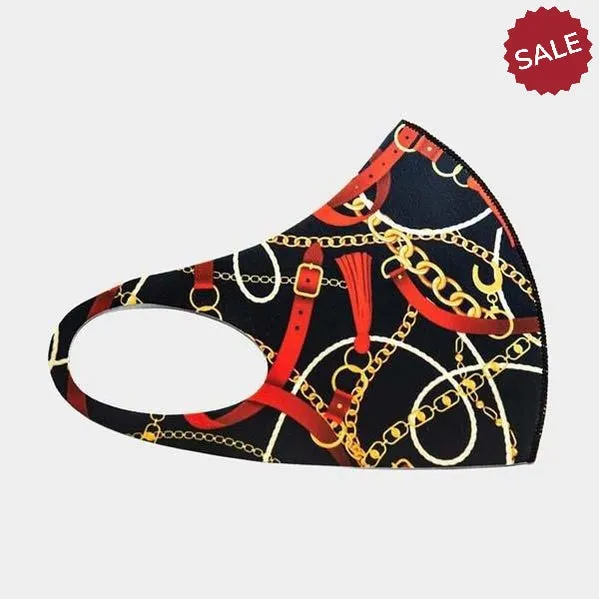 Face Mask Navy Blue Belt Chain Print 3D Fit