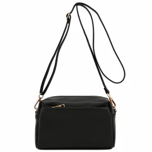 FashionPuzzle Small Triple Zip Crossbody Bag (Black)