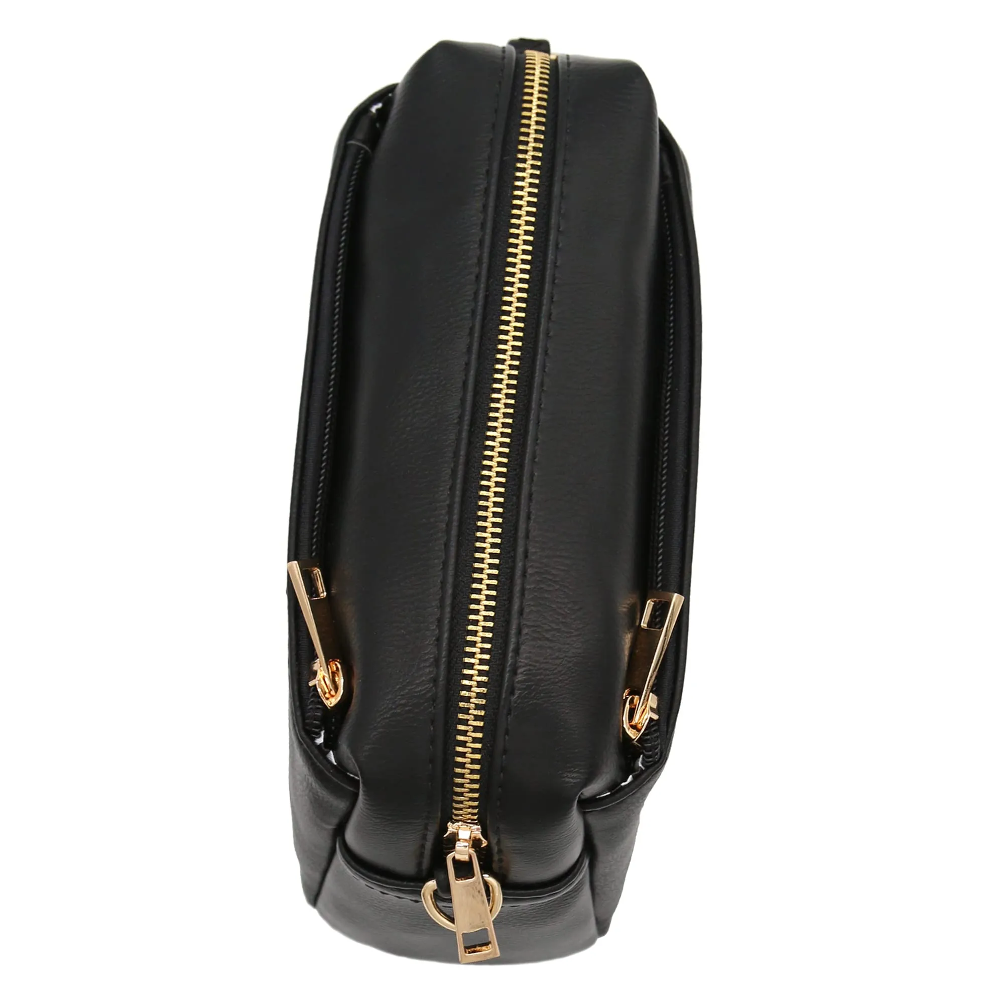 FashionPuzzle Small Triple Zip Crossbody Bag (Black)