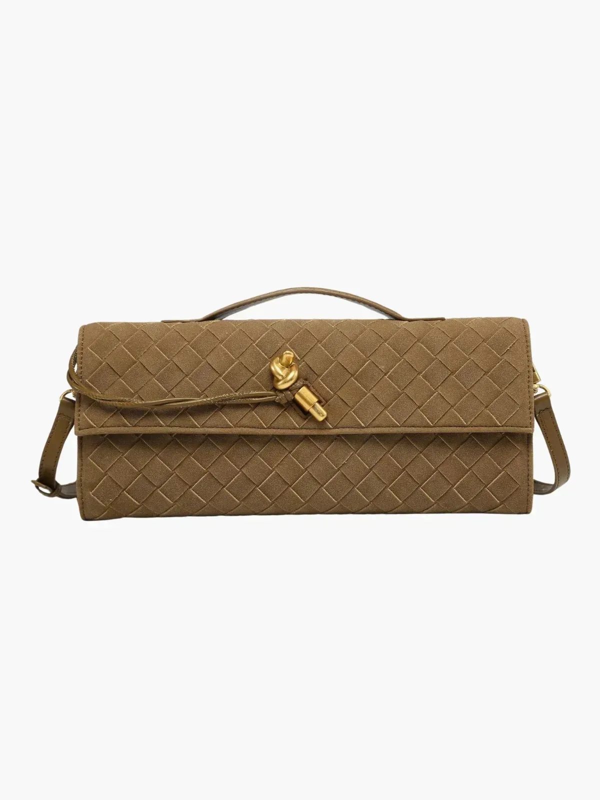 Faux Suede Braided Clasp Clutch Bag