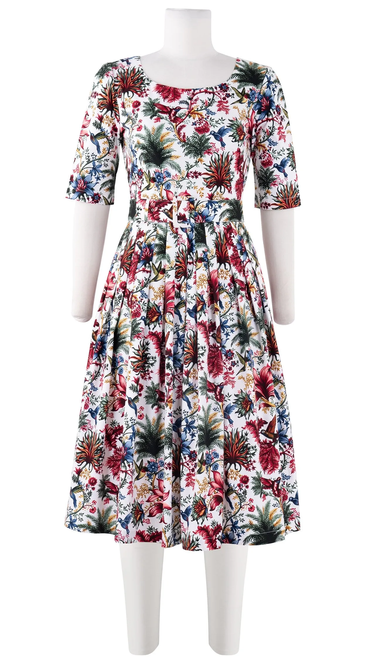 Florance Dress #2 Boat Neck 1/2 Sleeve Long Length Cotton Stretch (Botanic Eden)