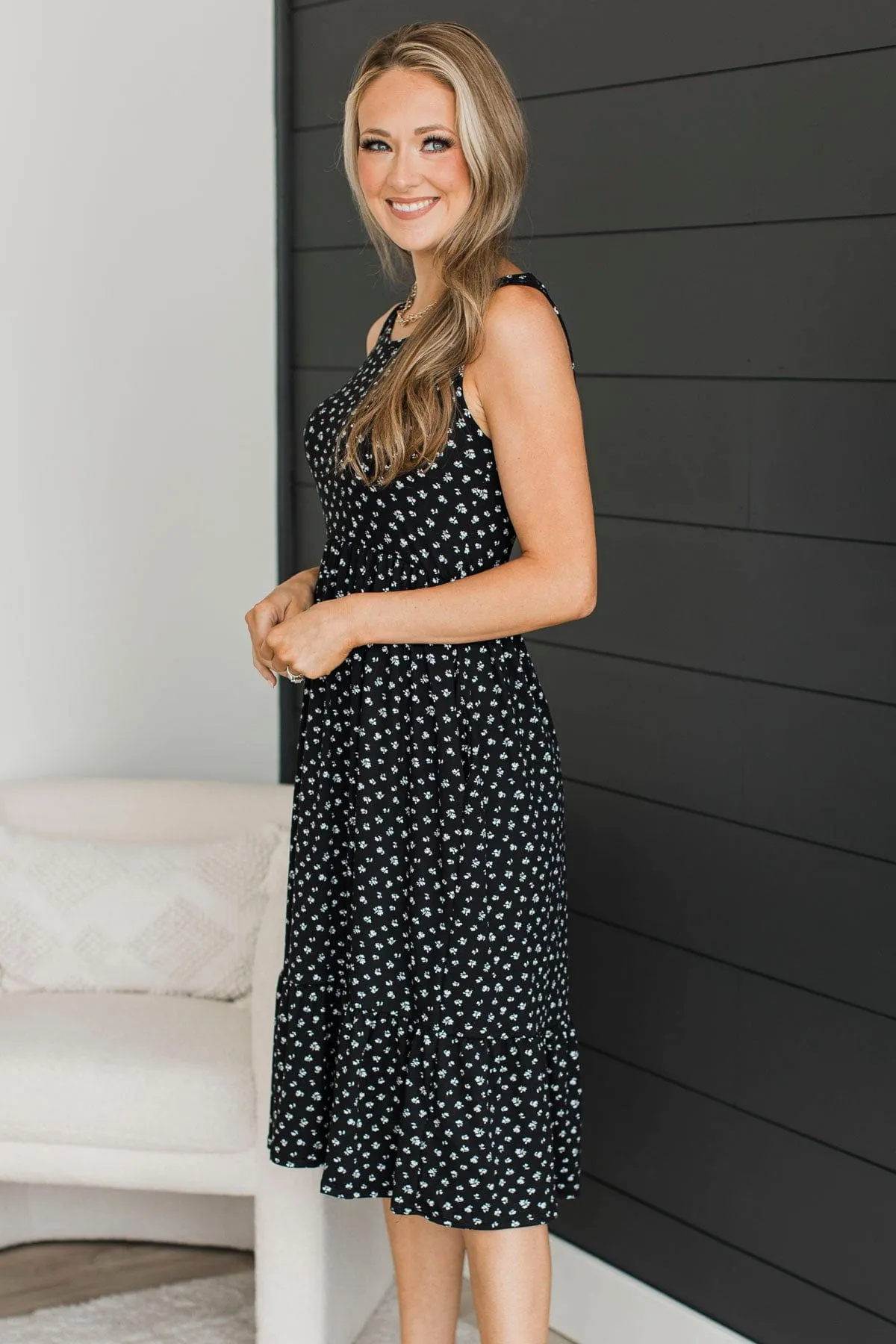 Focus On The Moment Floral Dress- Black