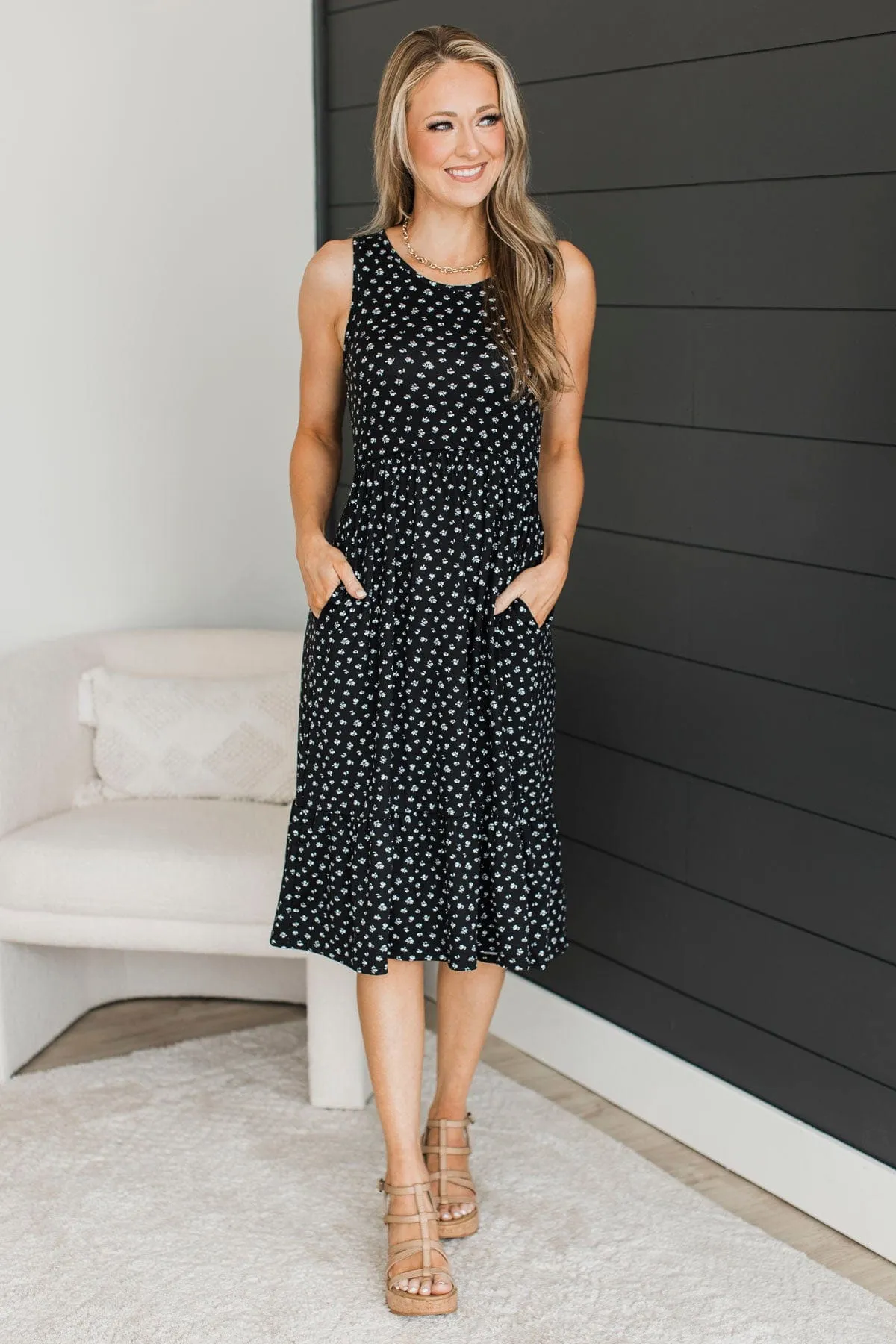 Focus On The Moment Floral Dress- Black