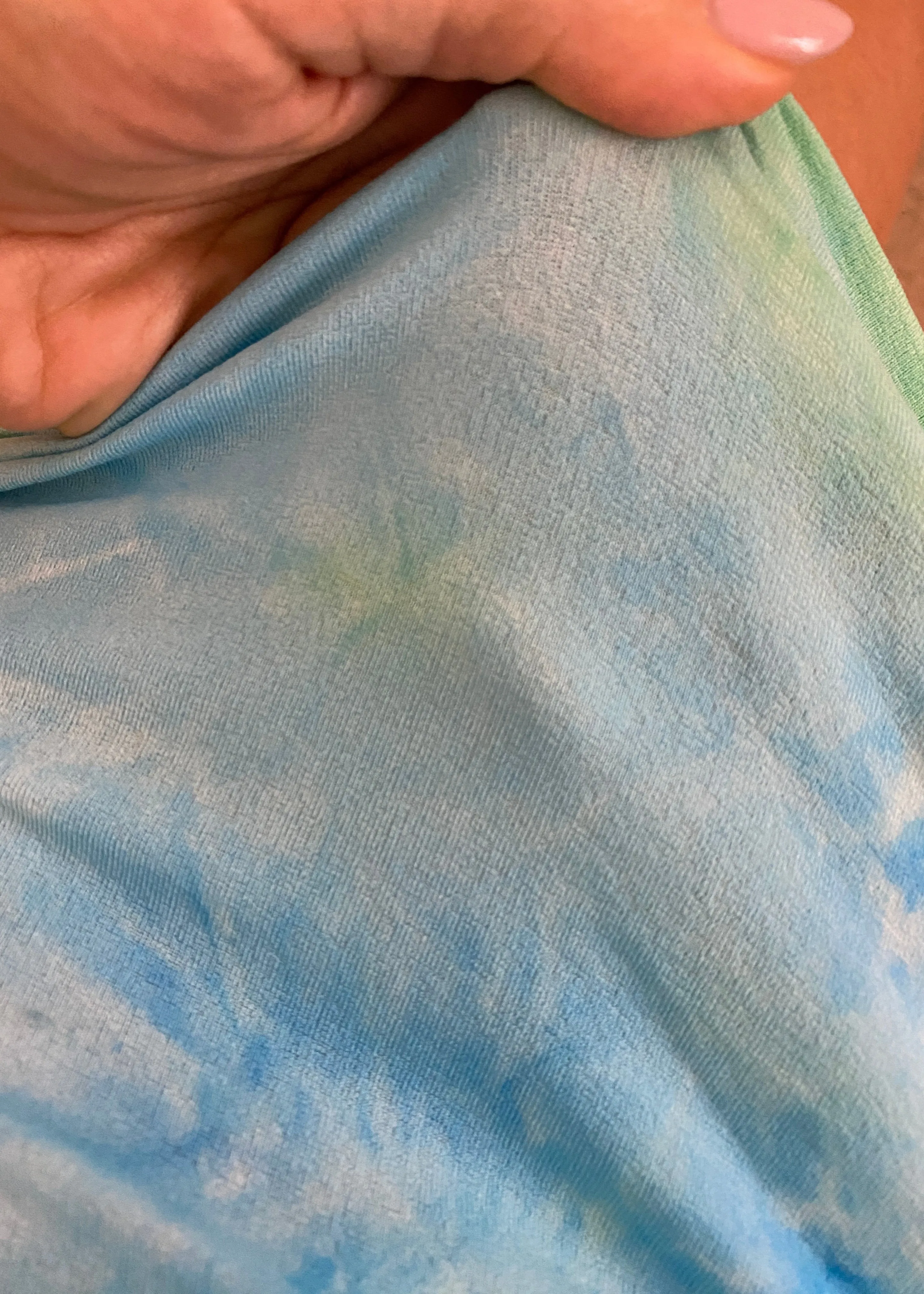 Fold Waist Asymmetric Mini Skirt in Aqua Mix Tie Dye