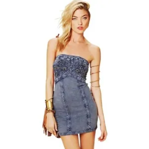 Free People Moroccan Tea Time Dress, Denim Blue, Size XS