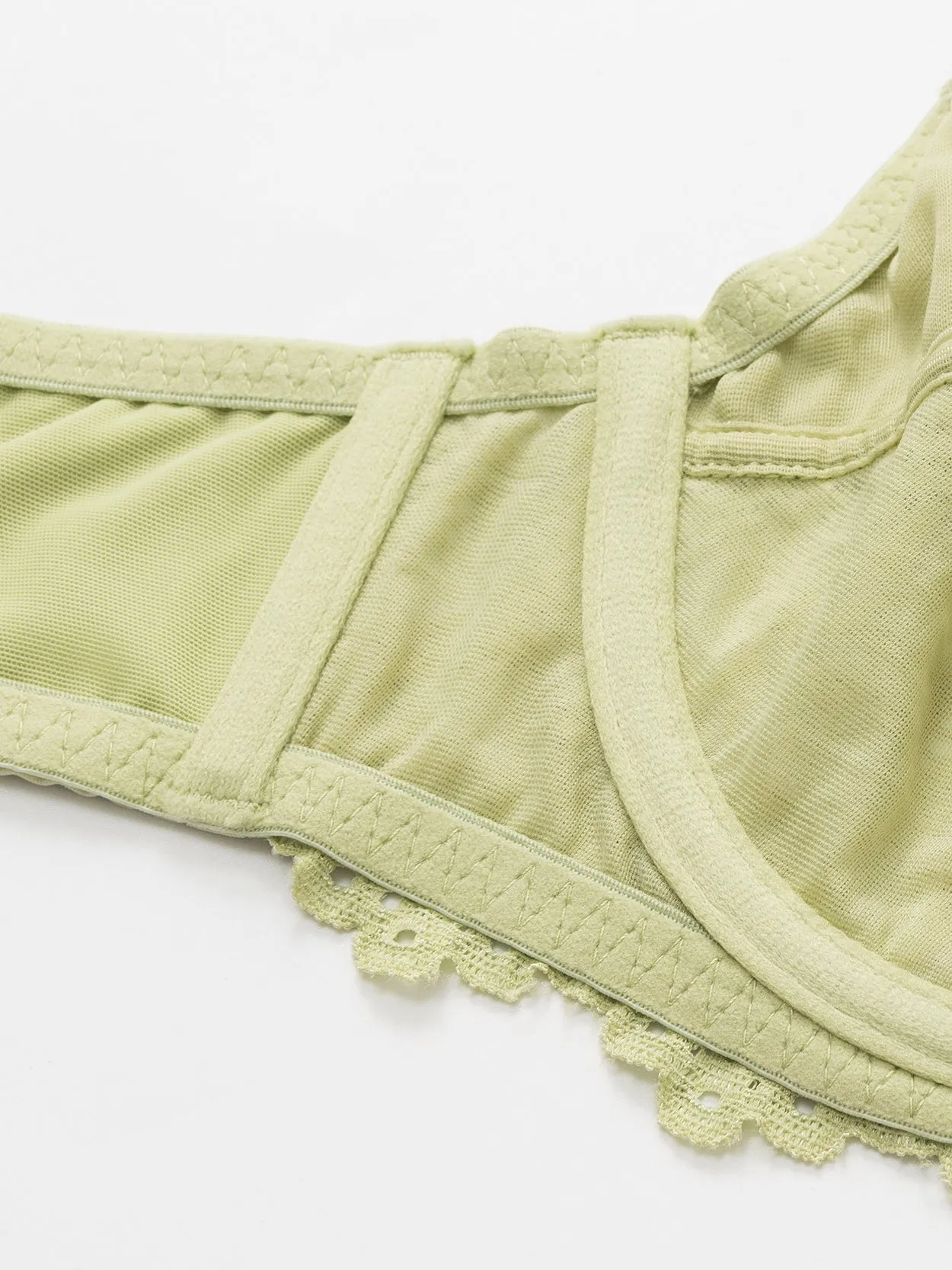 Full Coverage Sheer Lace Underwire Plus Size Bra Green