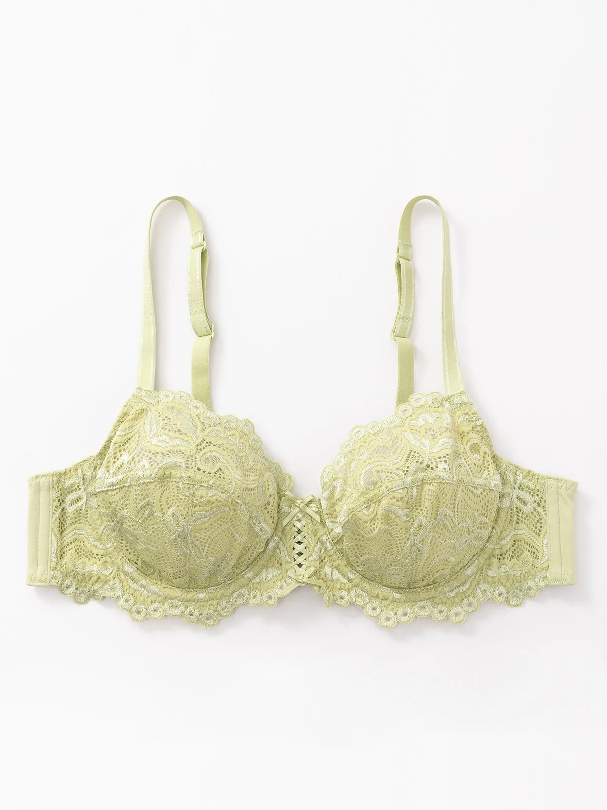 Full Coverage Sheer Lace Underwire Plus Size Bra Green