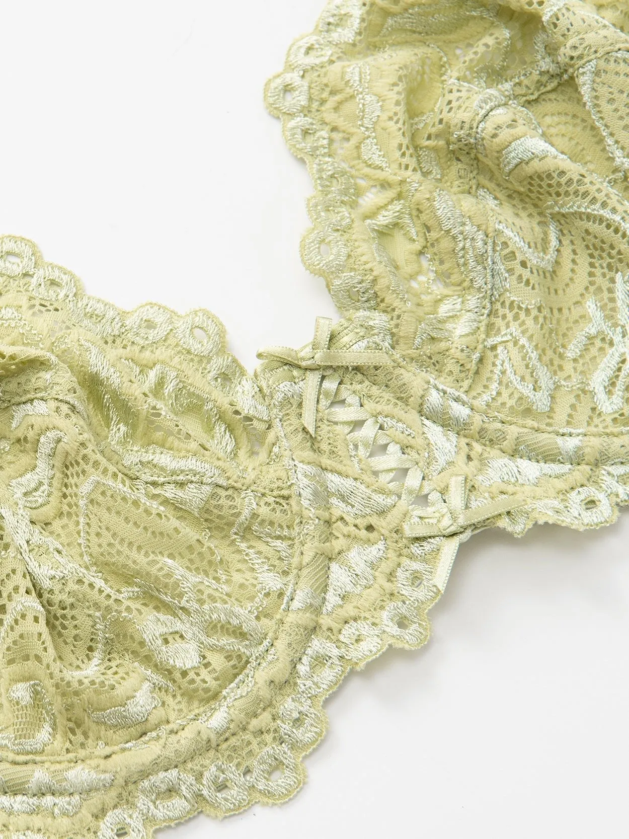 Full Coverage Sheer Lace Underwire Plus Size Bra Green