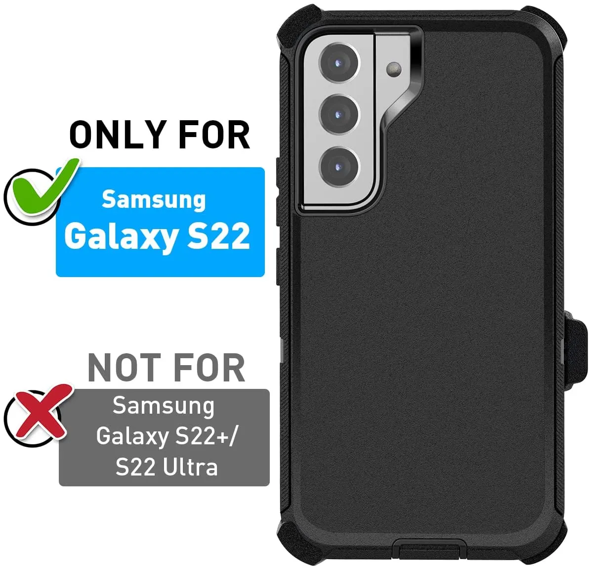 Galaxy S22  Heavy Duty Drop Protection Full Body Rugged Shockproof DustProof Military Grade Holster Case with Belt Clip and Screen Protector