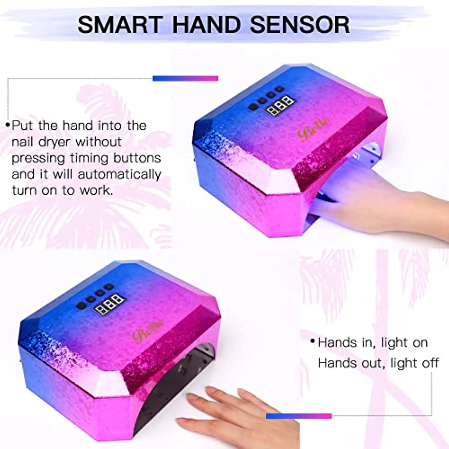 Gel UV Nail Lamp , Belle Rechargeable Nail Dryer, Led Nail Light Portable Gel UV Led Nail Lamp with 4 Timer Setting Sensor and LCD Display, Professional Led UV Lamp for Gel Polish