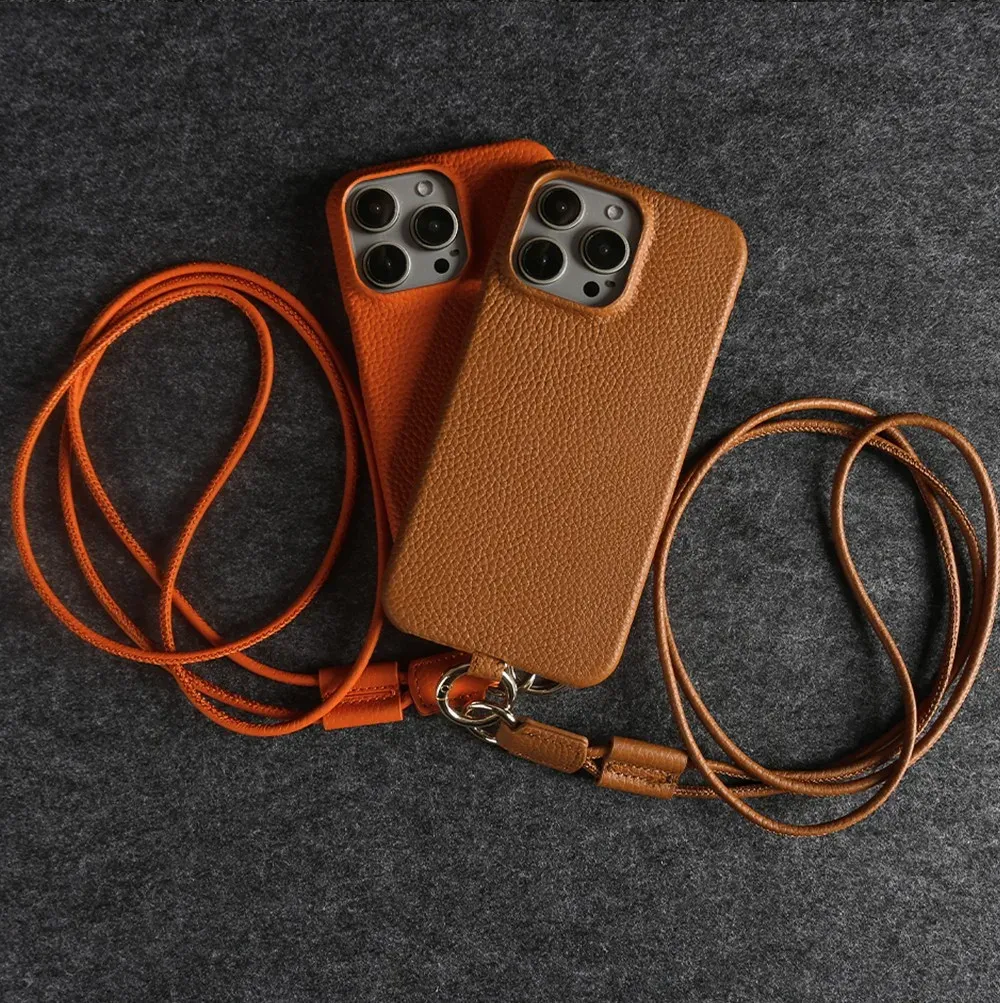 Genuine Cowhide Leather Crossbody iPhone Case