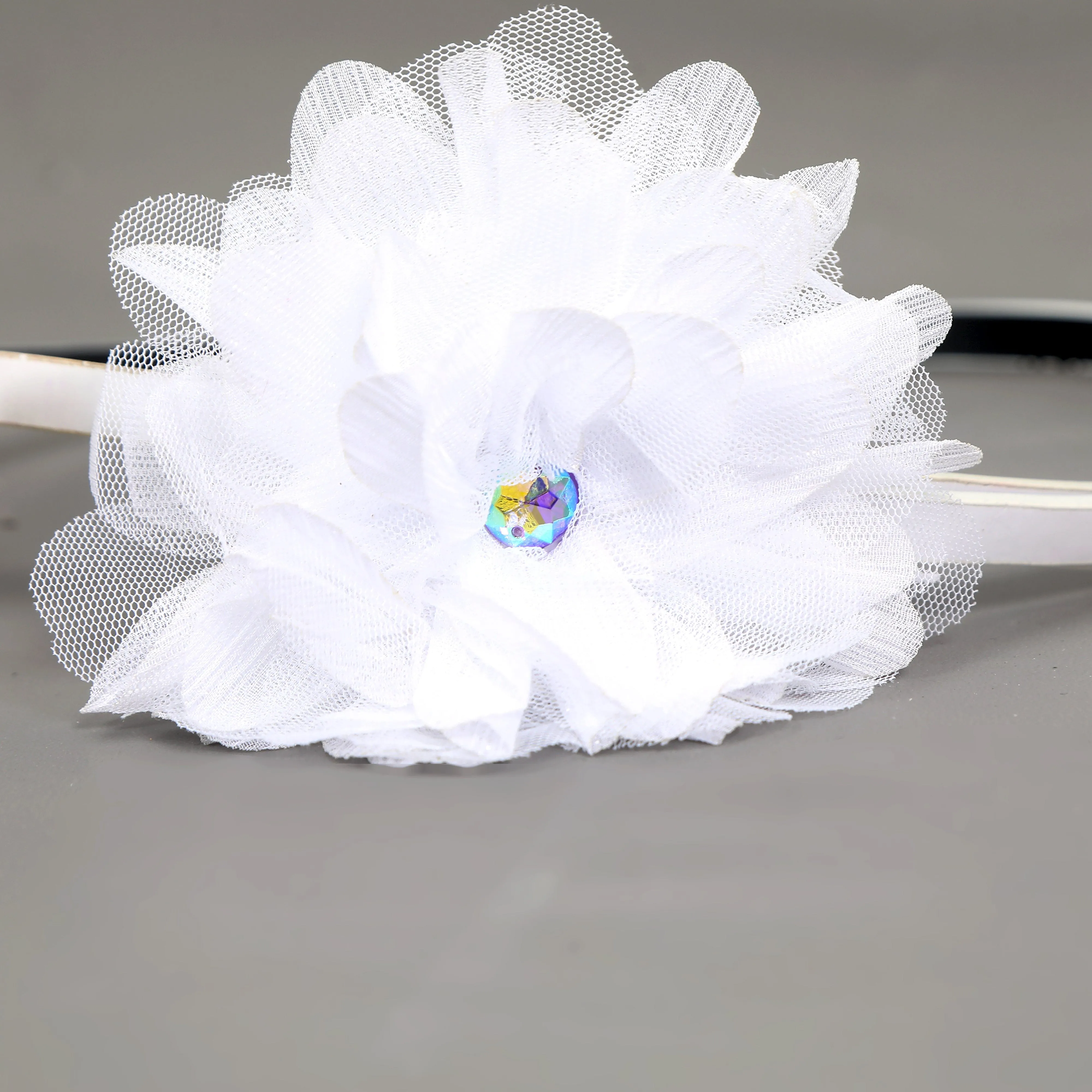 Girls Big Ruffle Belt Flower White
