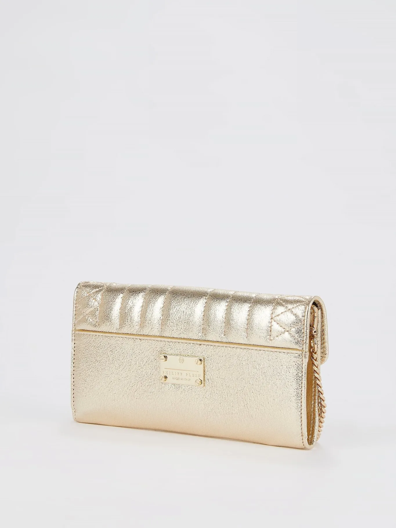 Gold Leather Clutch Bag