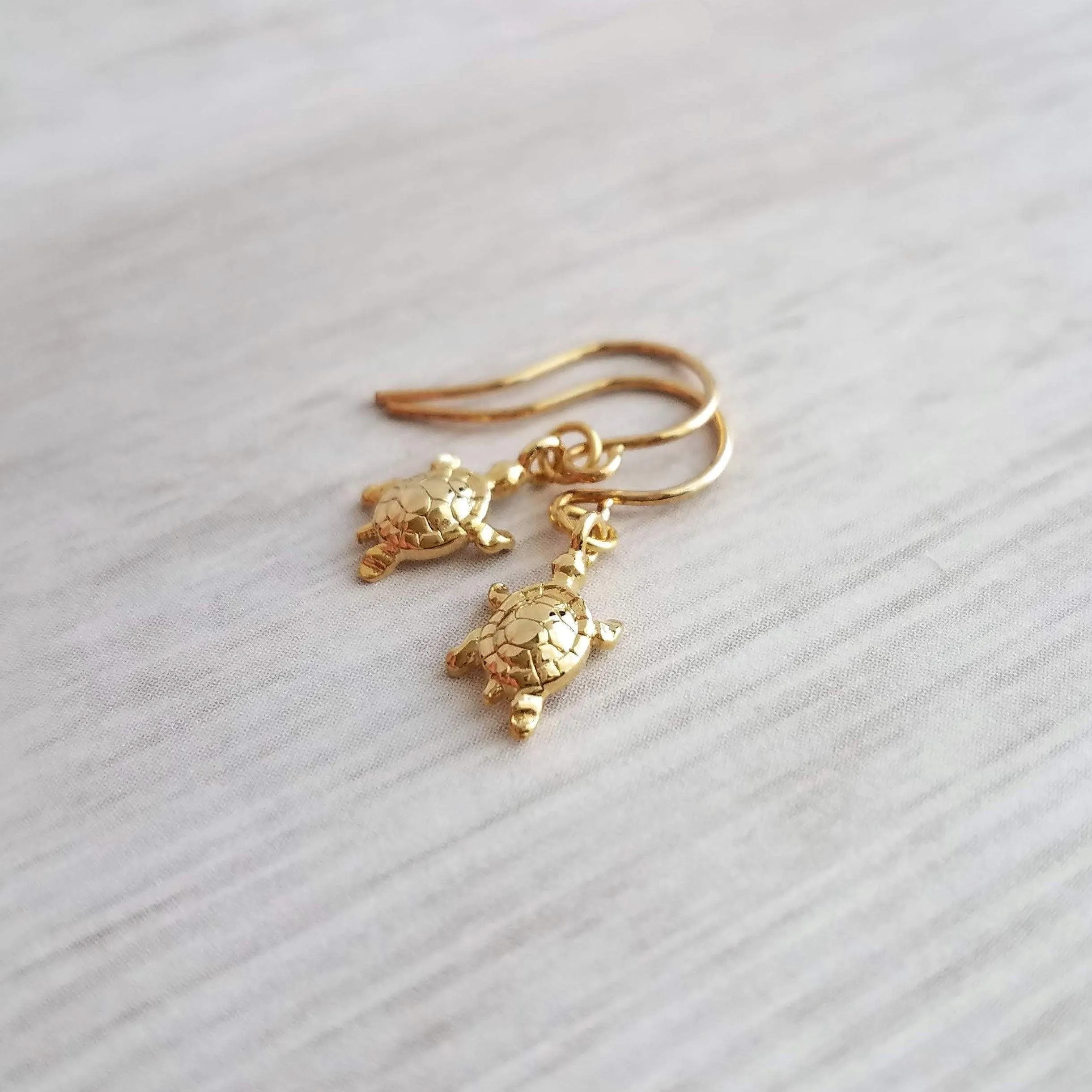 Gold Turtle Earrings - tiny turtle earring, turtle dangle earring, terrapin earring, painted turtle, snapping turtle, small turtle earring