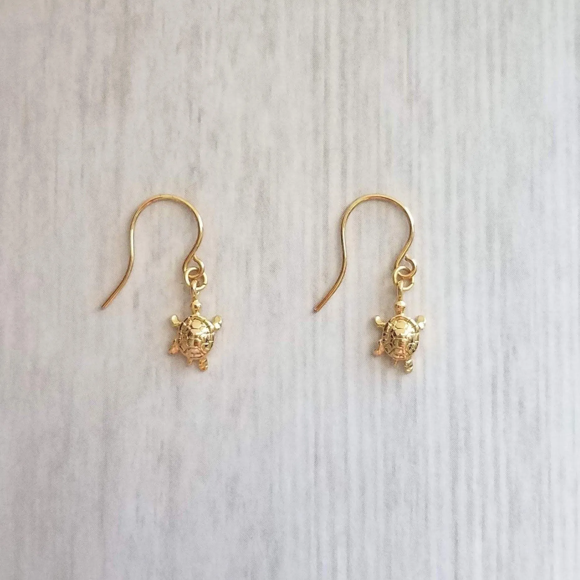 Gold Turtle Earrings - tiny turtle earring, turtle dangle earring, terrapin earring, painted turtle, snapping turtle, small turtle earring