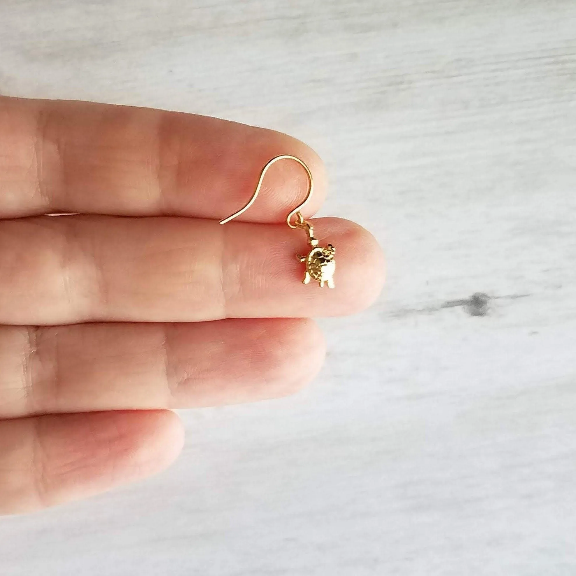Gold Turtle Earrings - tiny turtle earring, turtle dangle earring, terrapin earring, painted turtle, snapping turtle, small turtle earring