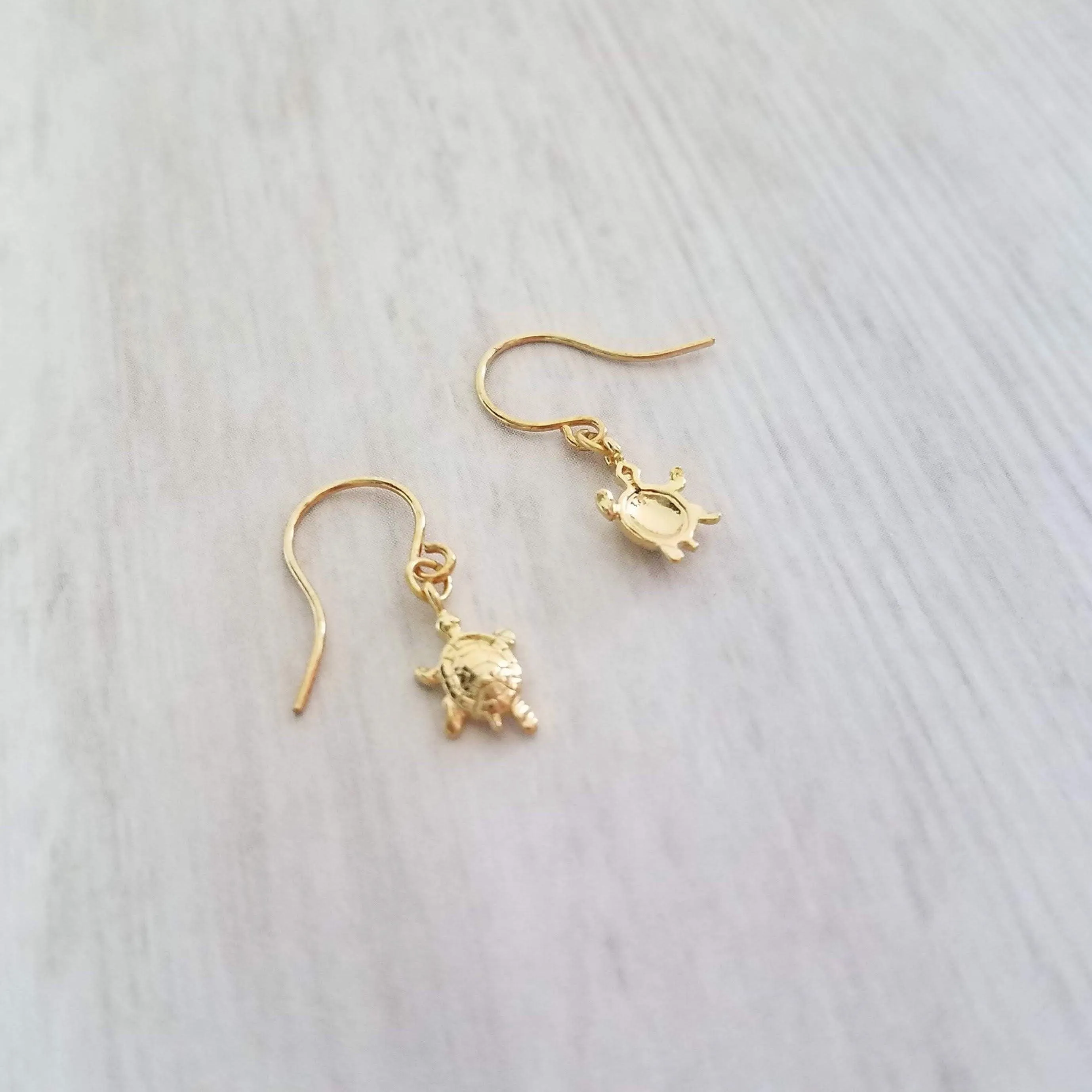 Gold Turtle Earrings - tiny turtle earring, turtle dangle earring, terrapin earring, painted turtle, snapping turtle, small turtle earring