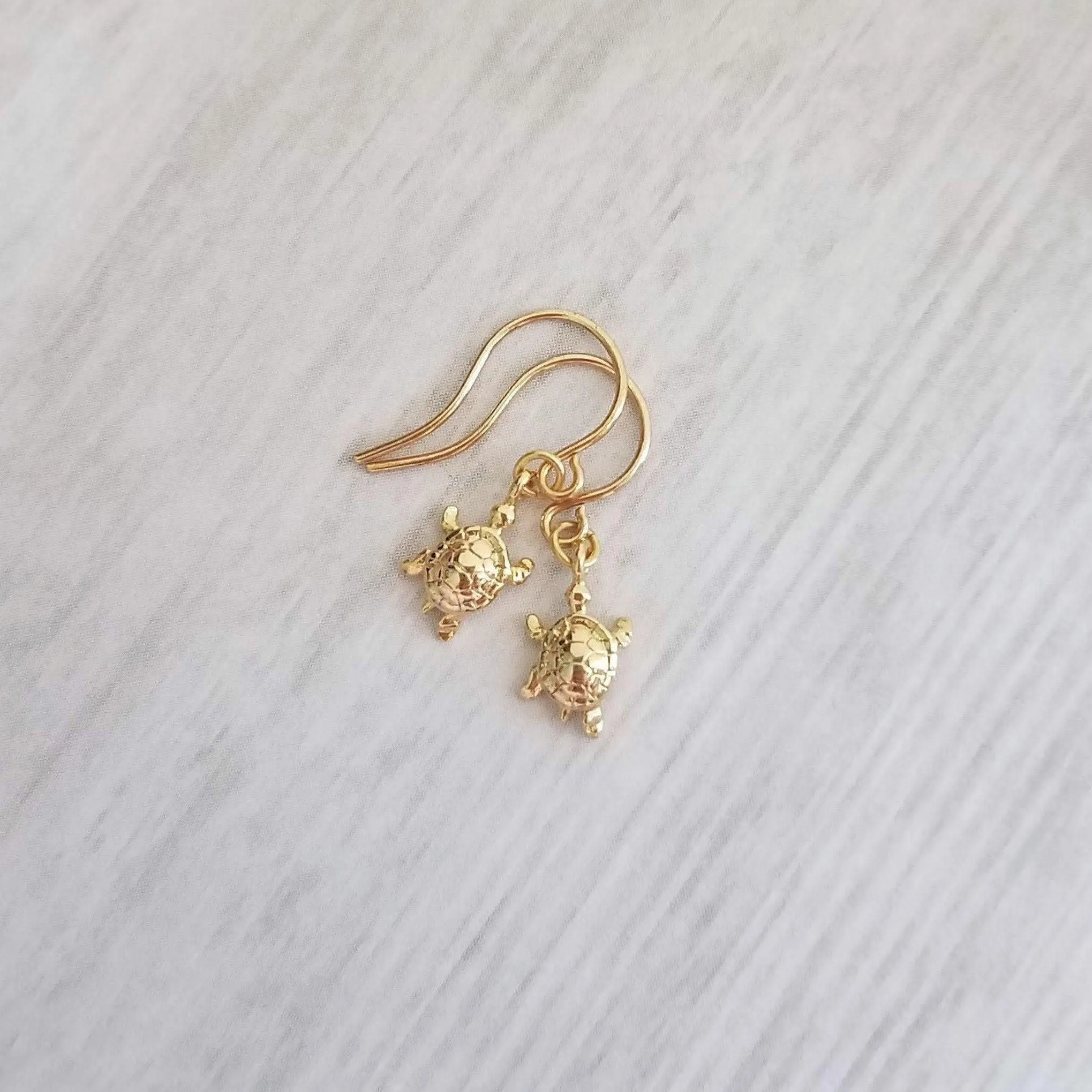 Gold Turtle Earrings - tiny turtle earring, turtle dangle earring, terrapin earring, painted turtle, snapping turtle, small turtle earring