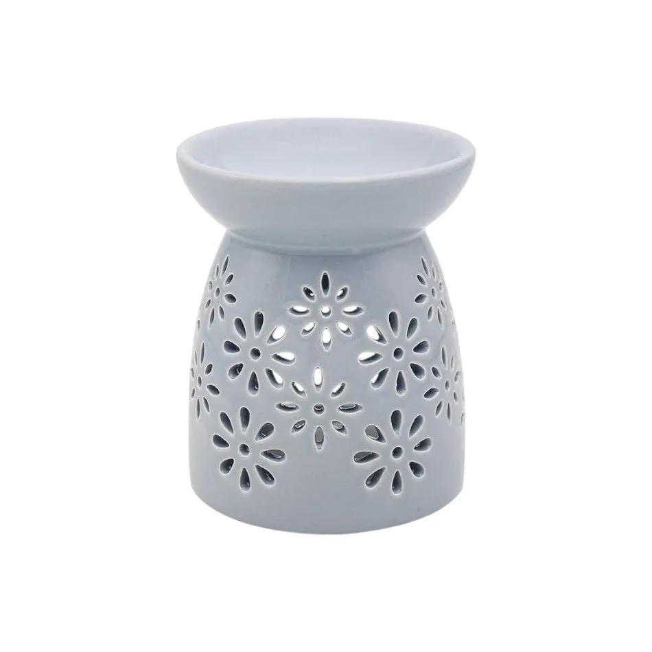 Grey Flowers Tea Light Wax Melt Warmer Oil Burner - Set Of 2