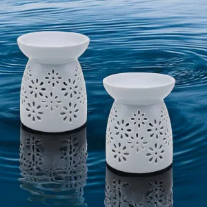 Grey Flowers Tea Light Wax Melt Warmer Oil Burner - Set Of 2