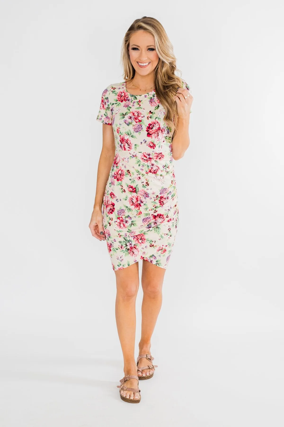 Growing In Love Floral Dress- Ivory