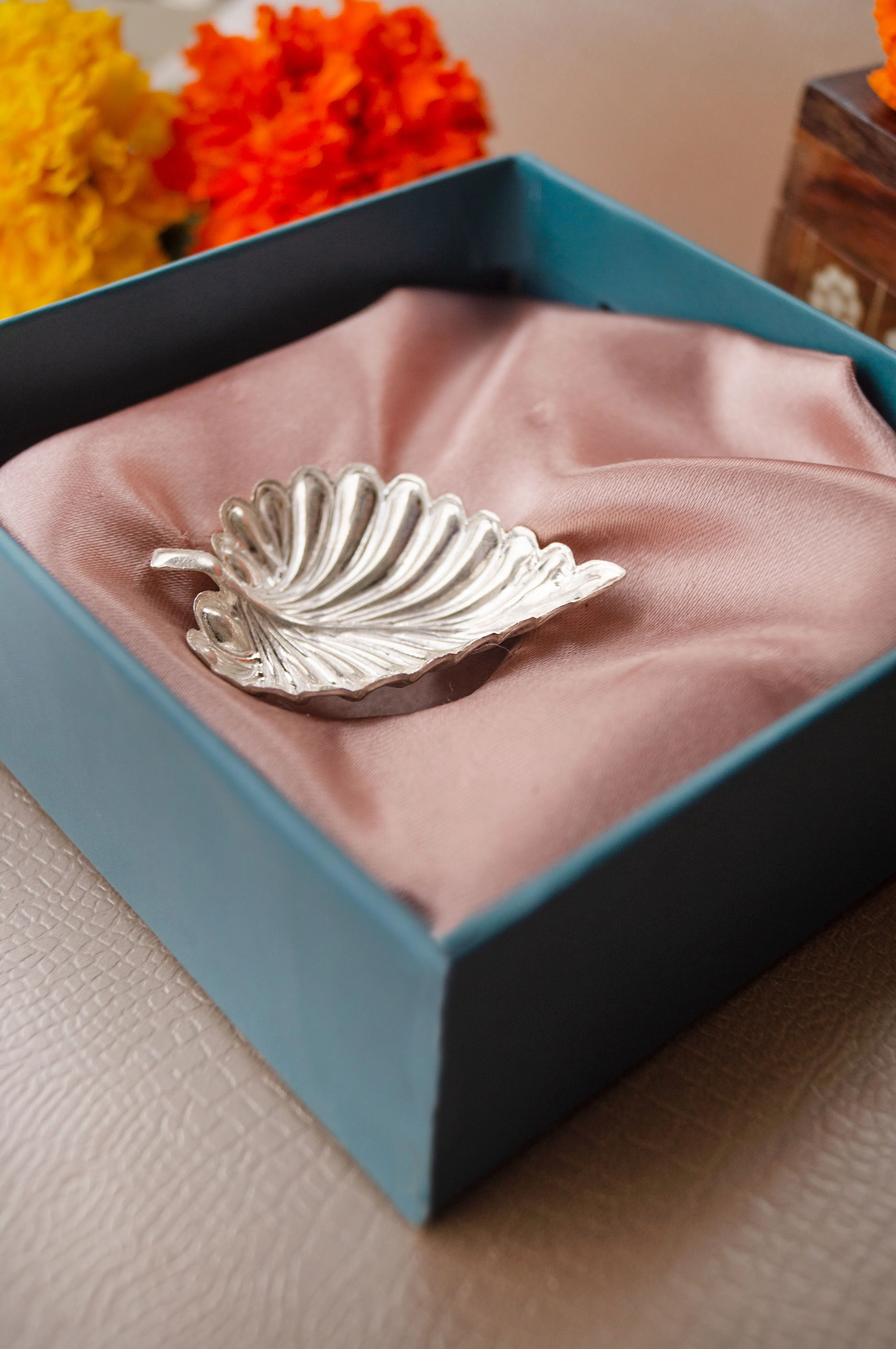 Handcrafted 925 Sterling Silver Mini Leaf Prasad Plate