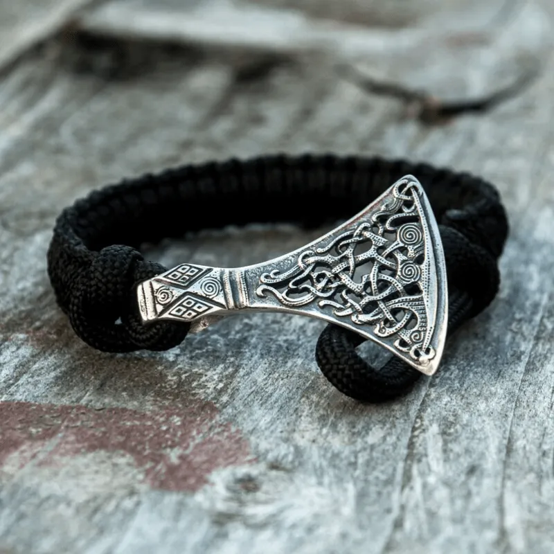 Handcrafted Viking Axe Paracord Bracelet Sterling Silver